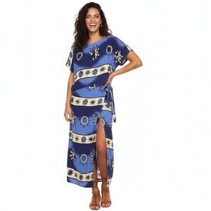 Vintage 90s Venus Sun & Moon Print Rayon Crop Top Wrap Maxi Skirt Co-ord Set